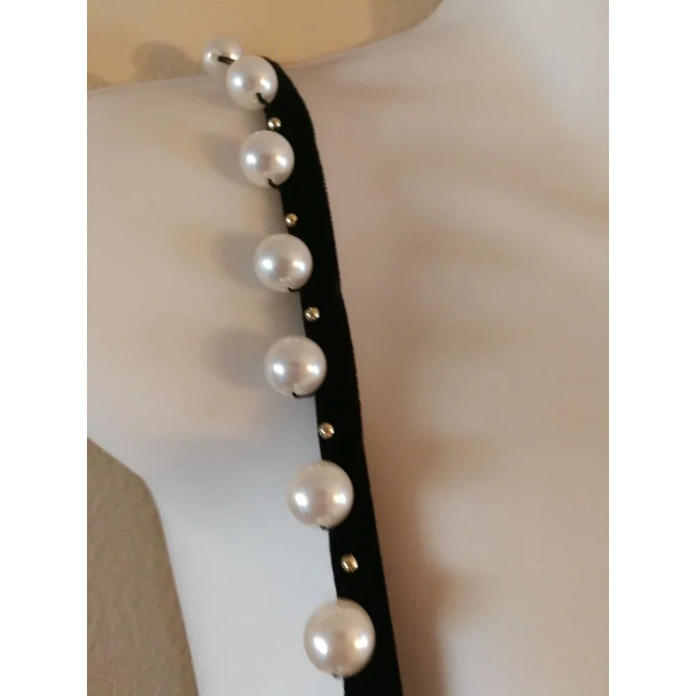 Women Midi ST AL Exclusive Cocktail Black Velvet Dress w Pearls Size 12 See desc